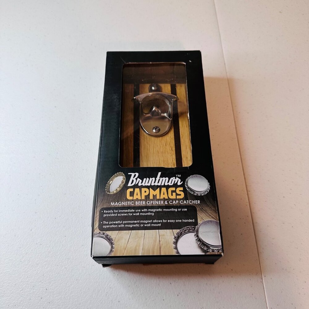 Bruntmor CapMags Magnetic Beer Bottle Opener and Cap Catcher wall mountable